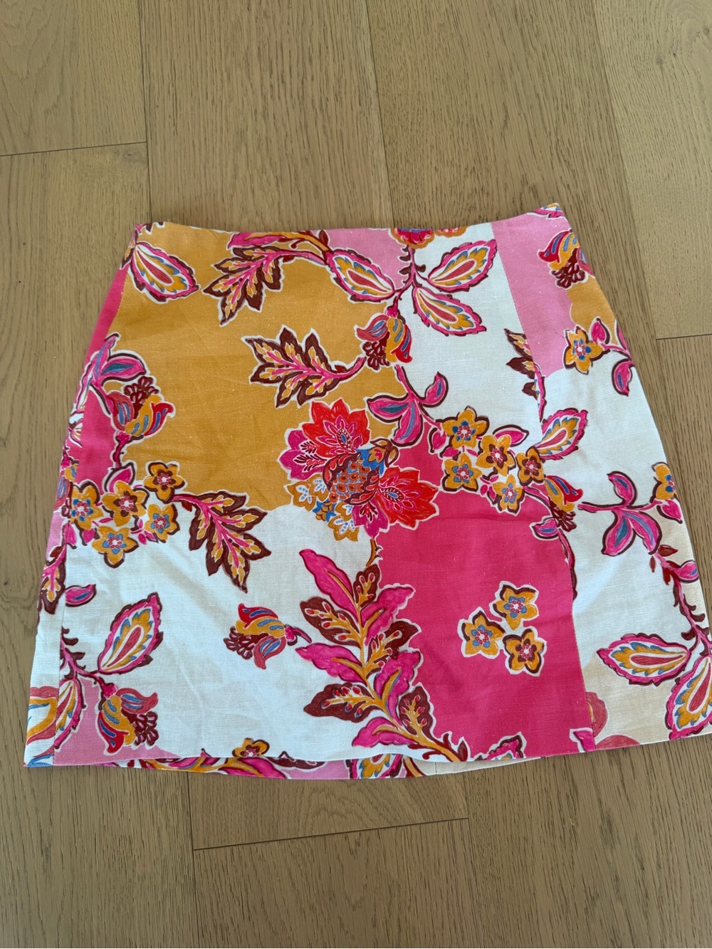 Sezane Pink and Mustard Floral Patchwork Mini Skirt